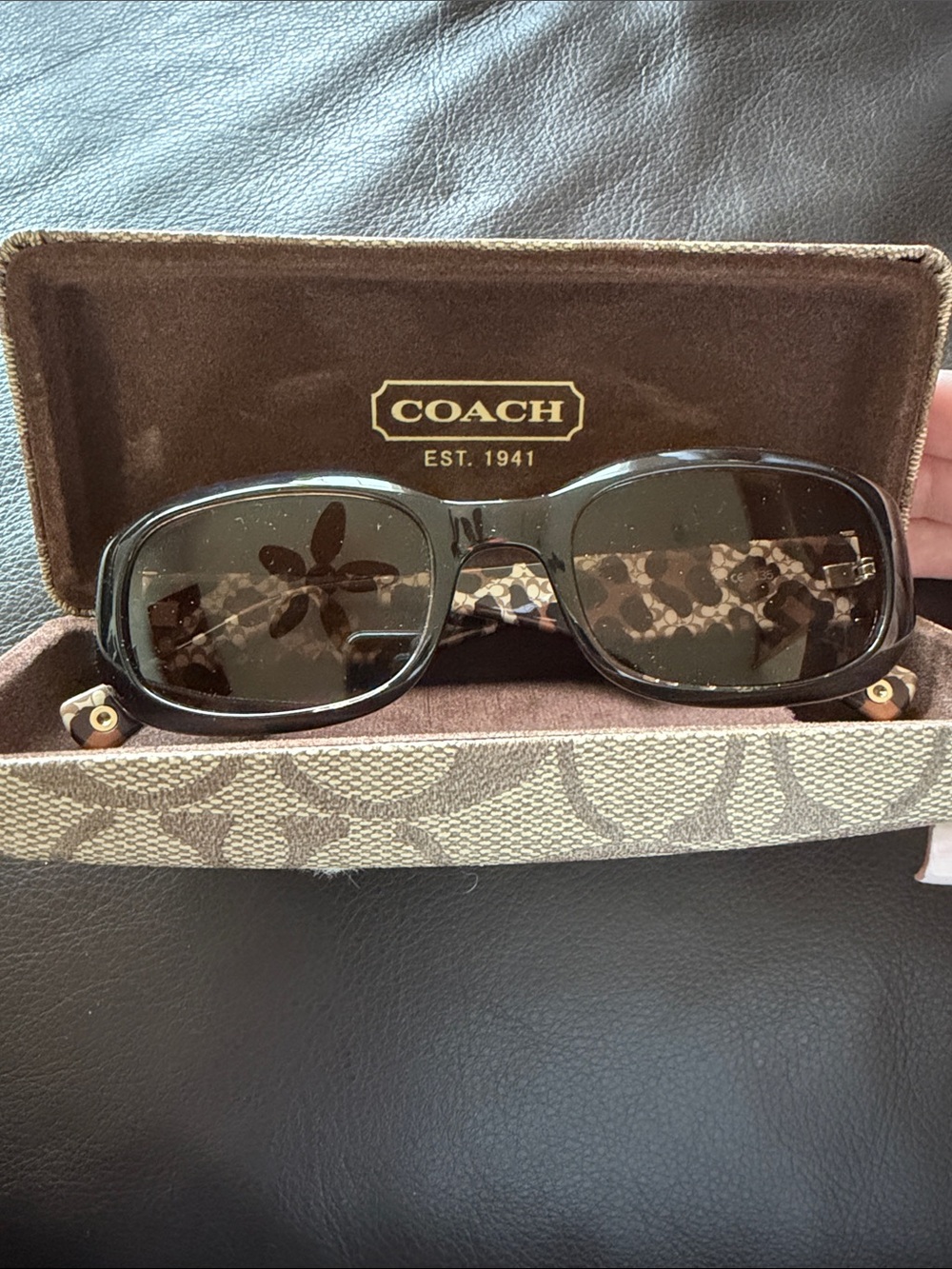 Coach Sadie S607 Brown Rectangle Sunglasses w/Case animal print inside - Picture 4 of 5